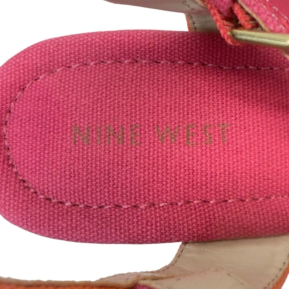 Nine West Pink and Orange Wedge Sandals with Braided Heel - Picture 9 of 12